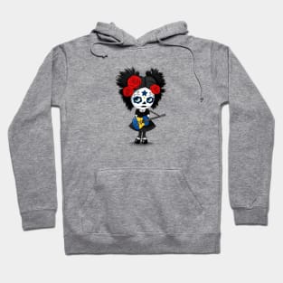 Sugar Skull Girl Playing Barbados Flag Guitar Hoodie